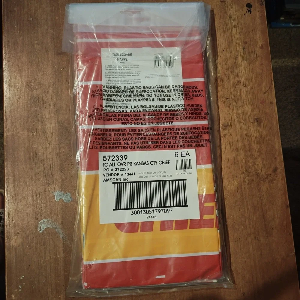 Set of 6 Kansas City Chiefs All Over Print Plastic Table Cover‎ - 54